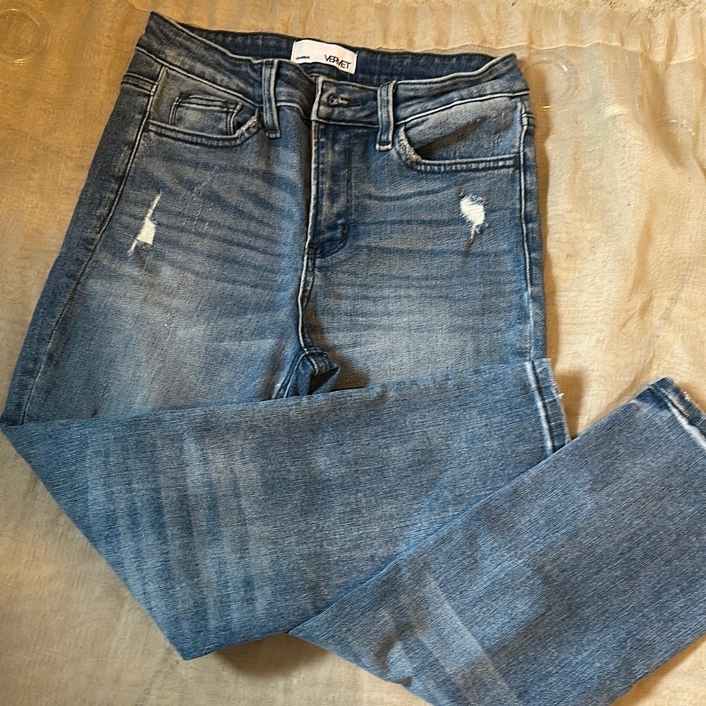Velvet Blue Skinny Jeans with Distressed Details